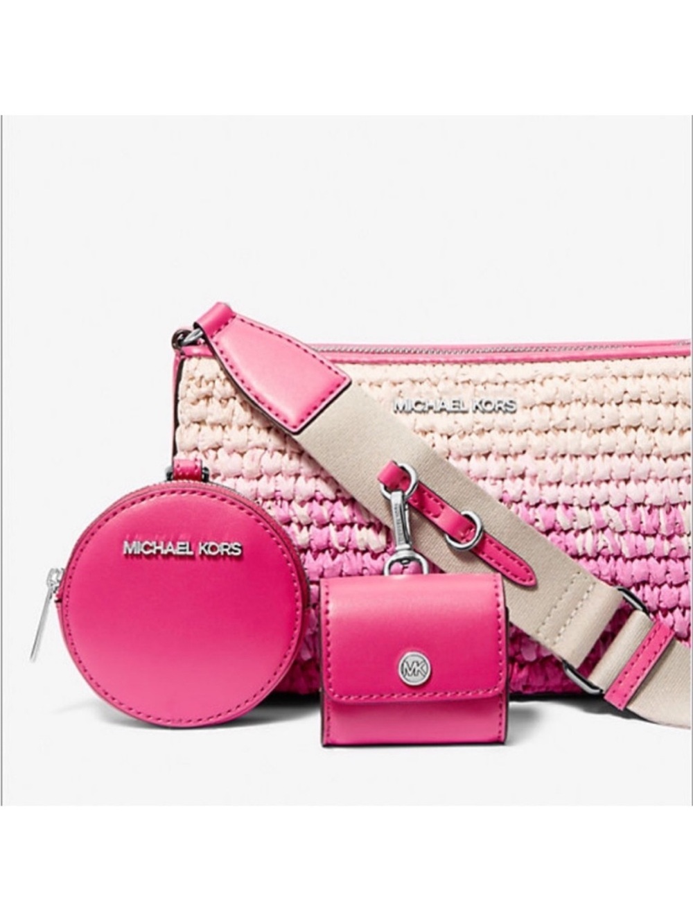 Michael Kors Pink and White Ombre Woven Crossbody with Removable Pouches - Picture 10 of 11